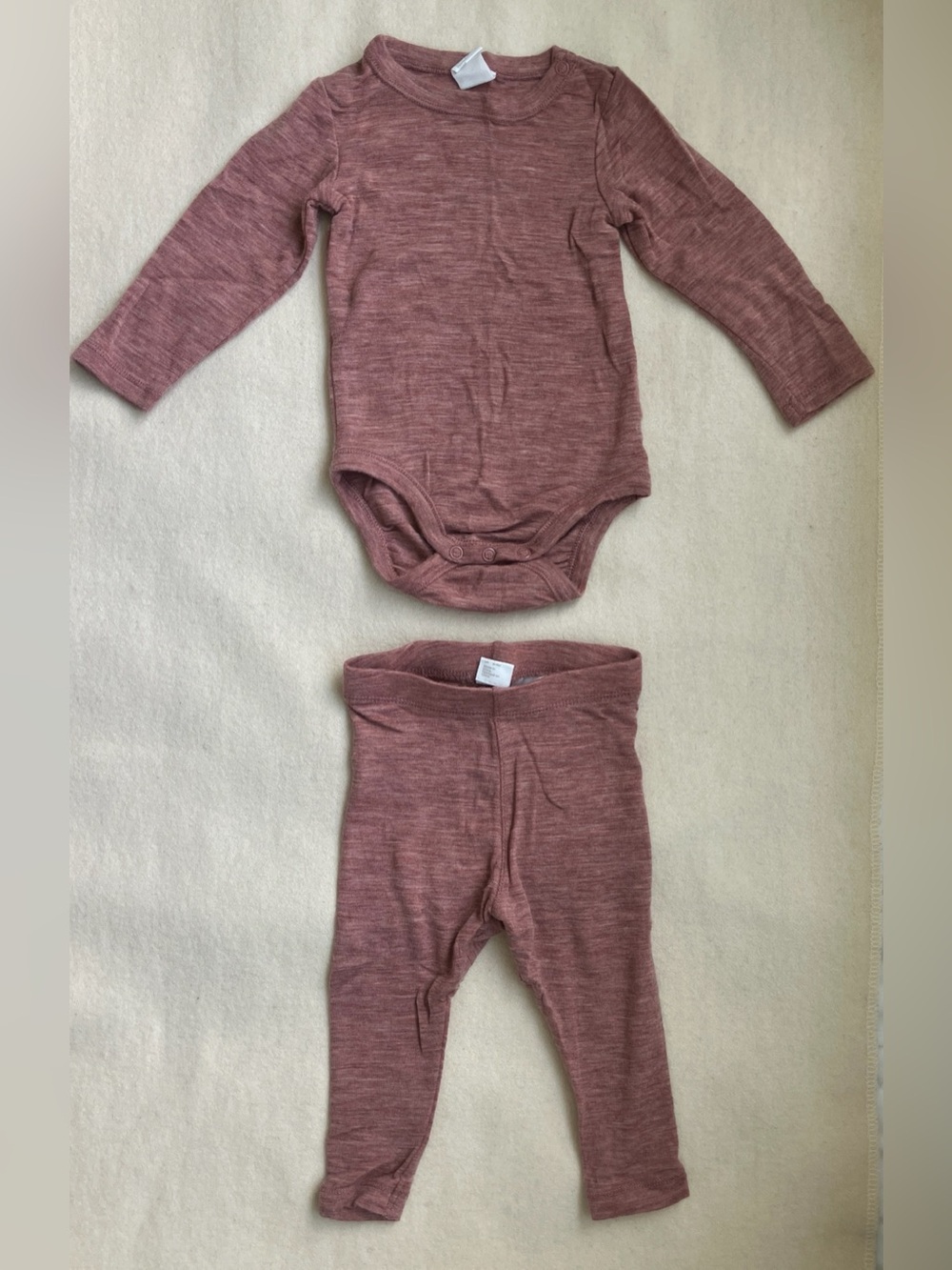 H&M Merino Wool Bodysuit & Leggings Set 6–9M Rose Melange EUC